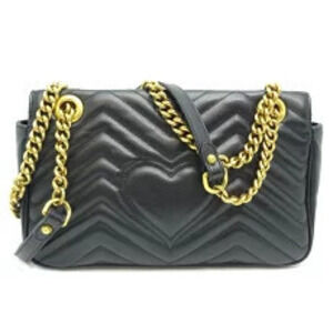 Gucci Marmont Shoulder Leather Bag GG Chain Black